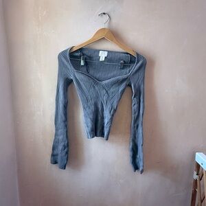 Stylish Gray Women's Ribbed sweater Top